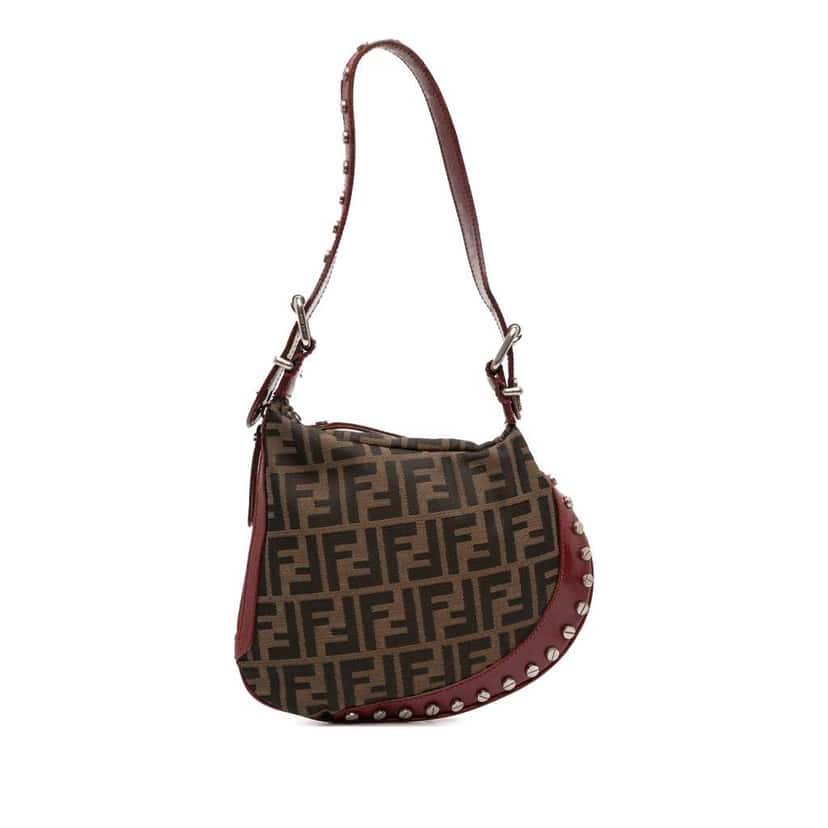 Fendi Zucca Canvas Studded Oyster Hobo Brown Canvas Good condition - Front View