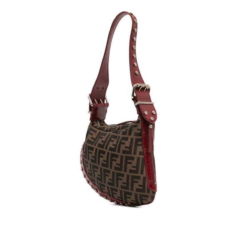 Fendi Zucca Canvas Studded Oyster Hobo Brown Canvas Good condition - Back View