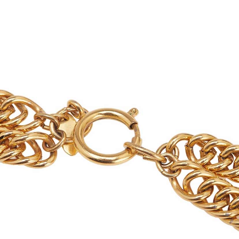 Chanel Gold Plated Quilted Cut Out Logo Double Chain Necklace Gold Metal Good condition - Box View