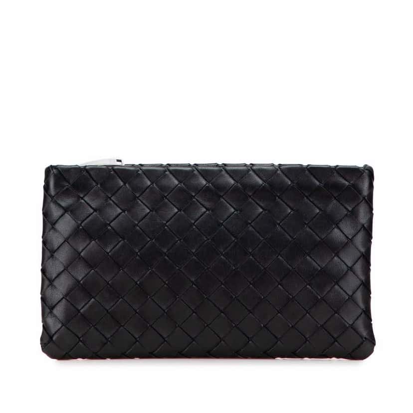 Bottega Veneta Nappa Intrecciato Clutch Black Leather Good condition - Front View