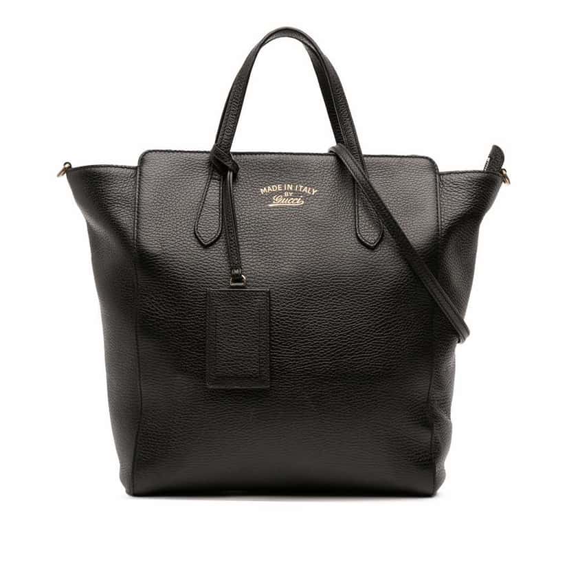 Gucci Leather Swing Convertible Tote Black Leather Good condition - Front View