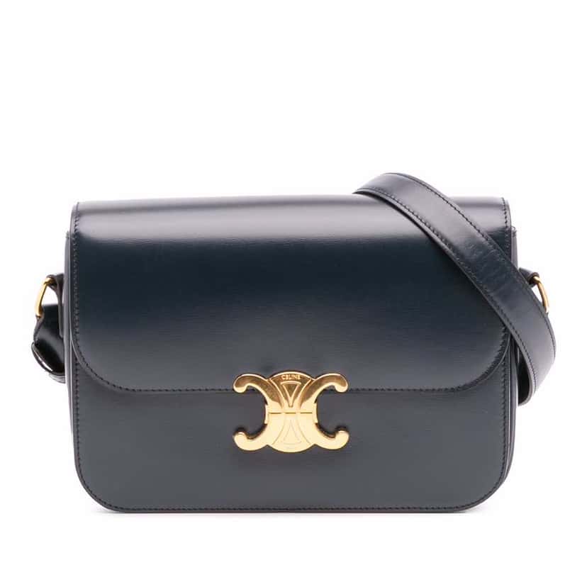 Celine Classique Shiny Calfskin Triomphe Crossbody Blue Leather Good condition - Front View
