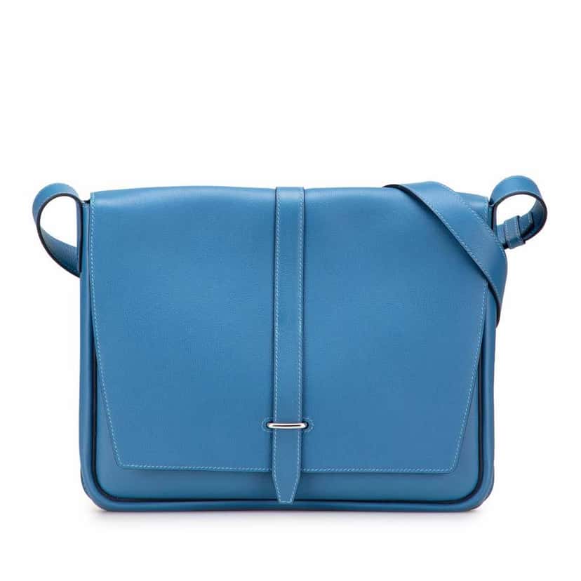 Hermès Togo Steve Light Junior Messenger Blue Leather Good condition - Front View
