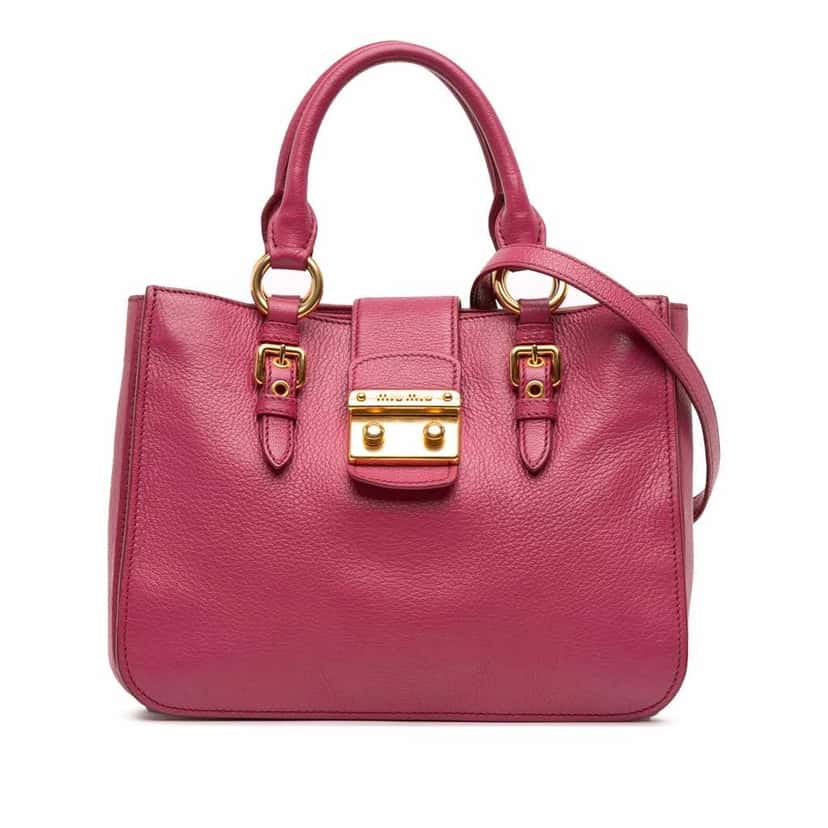 Miu Miu Goatskin Madras Satchel Pink Leather Good condition - Front View