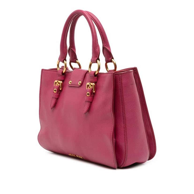 Miu Miu Goatskin Madras Satchel Pink Leather Good condition - Back View