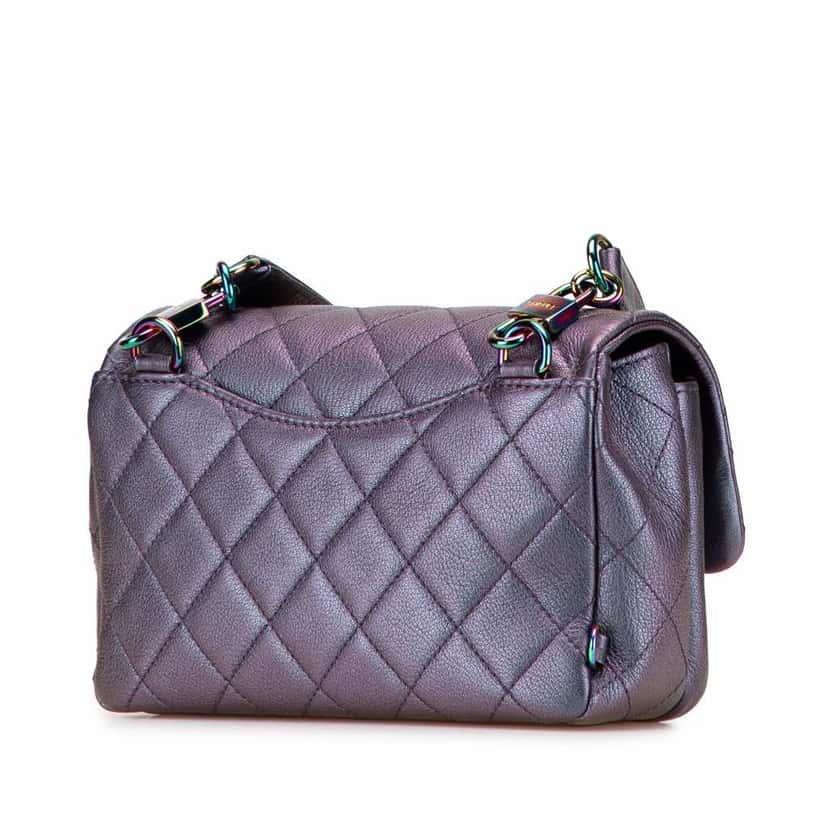 Chanel Small Iridescent Goatskin Double Carry Waist Chain Flap Purple Leather Good condition - Back View