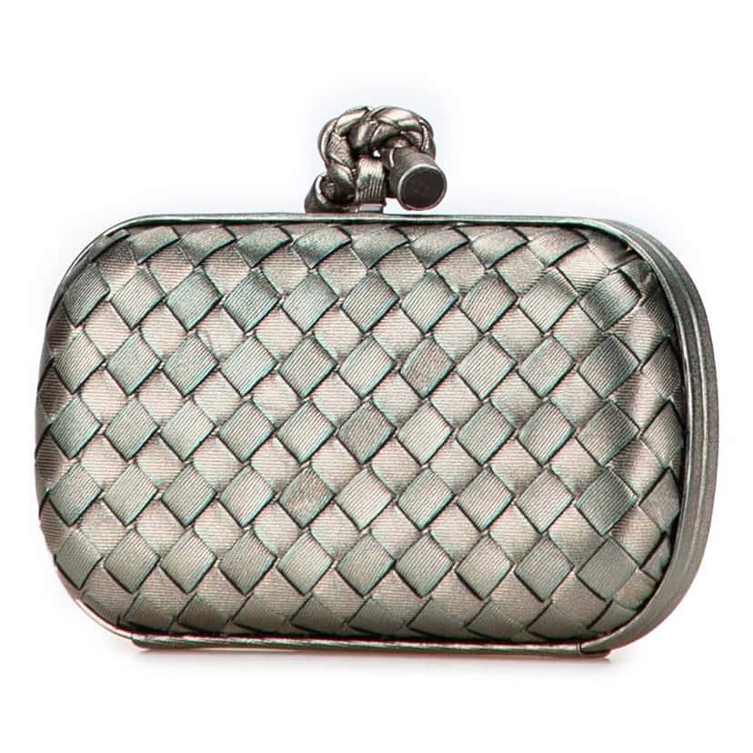 Bottega Veneta Nappa Intrecciato Flower Knot Clutch Silver Leather Good condition - Back View