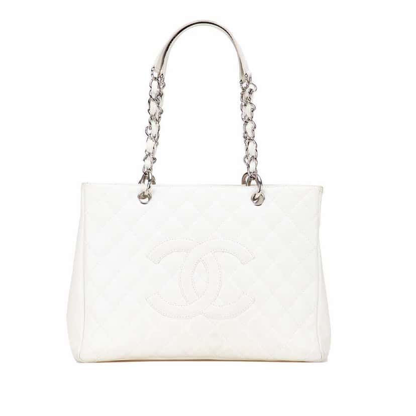 Chanel Caviar Grand Shopping Tote White Leather Good condition - Front View