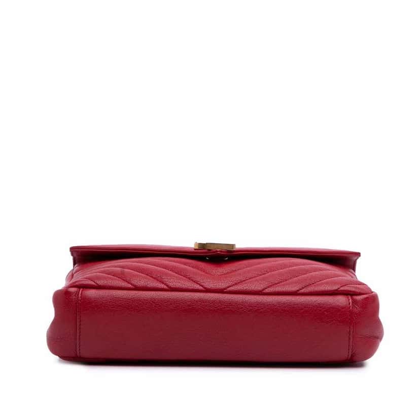Saint Laurent Medium Quilted Chevron Sheepskin College Satchel Red Leather Good condition - Inside View