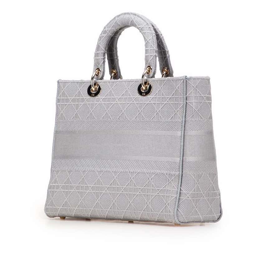 Dior Large Canvas Embroidered Cannage Lady D Lite Grey Canvas Good condition - Back View