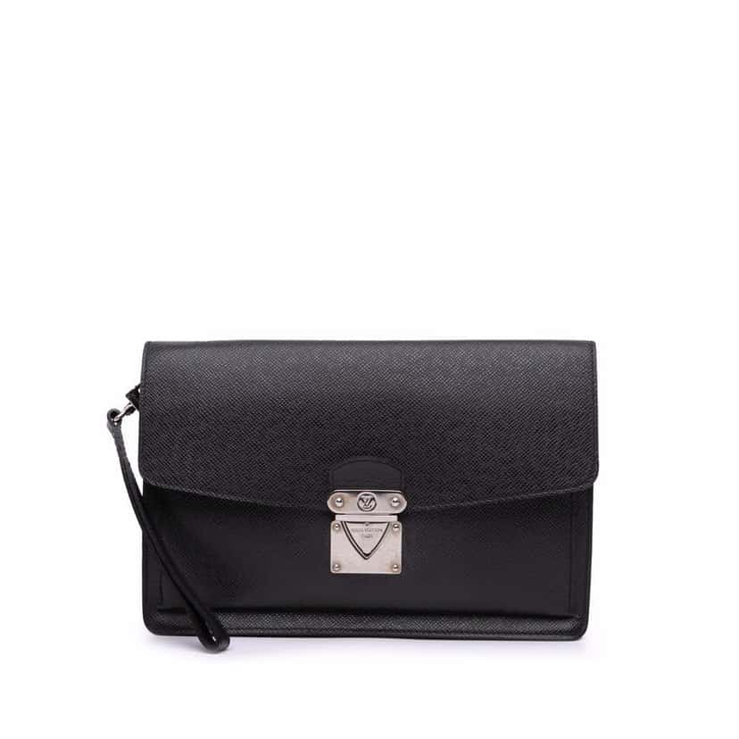 Louis Vuitton Taiga Belaia Clutch Black Leather Good condition - Front View