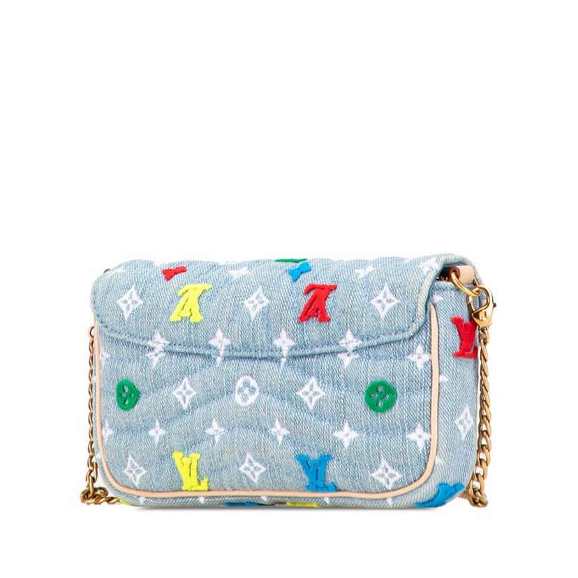 Louis Vuitton Embroidered Monogram Denim New Wave Chain Pochette Blue Denim Good condition - Back View
