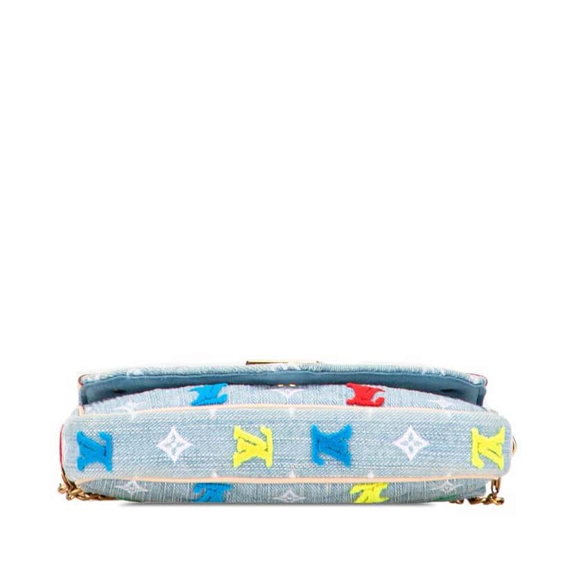 Louis Vuitton Embroidered Monogram Denim New Wave Chain Pochette Blue Denim Good condition - Inside View
