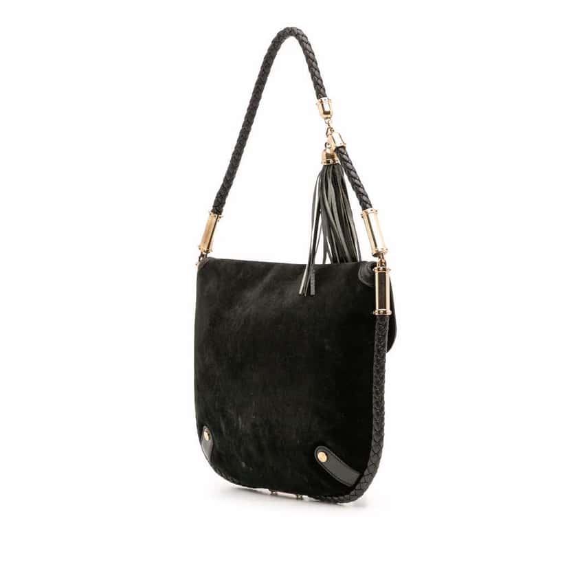 Gucci Medium Suede Britt Tassel Flap Shoulder Bag Black Leather Good condition - Back View