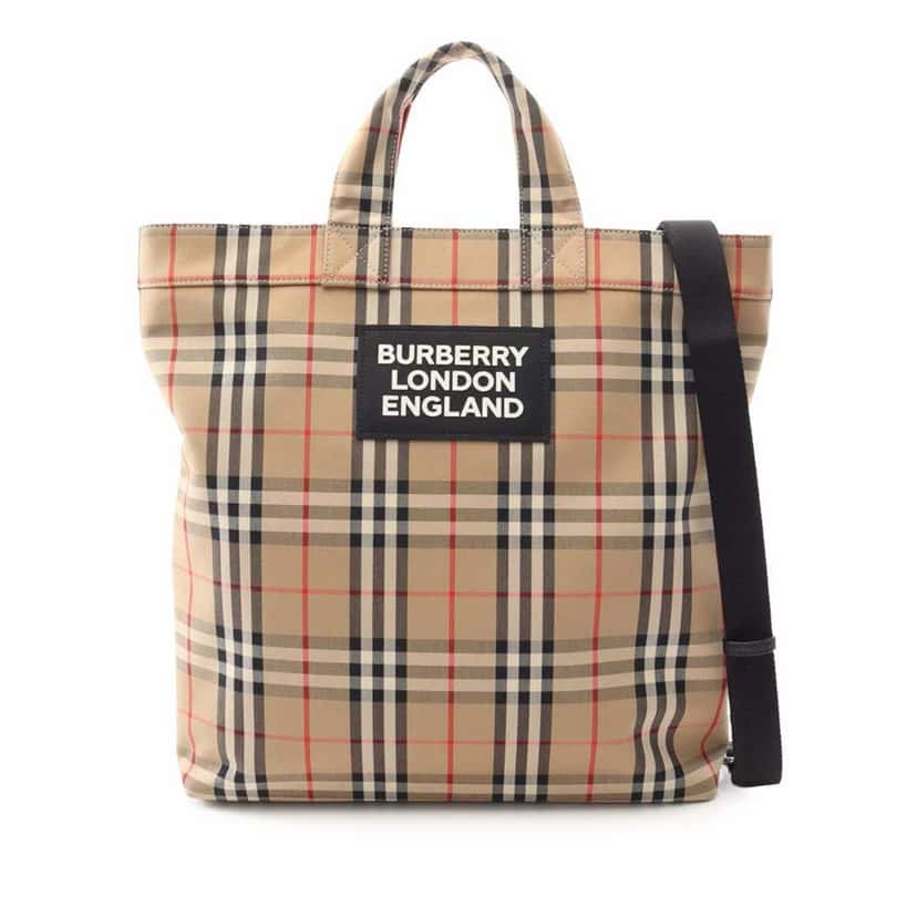Burberry House Check Nylon Artie Satchel Brown Good condition - Front View