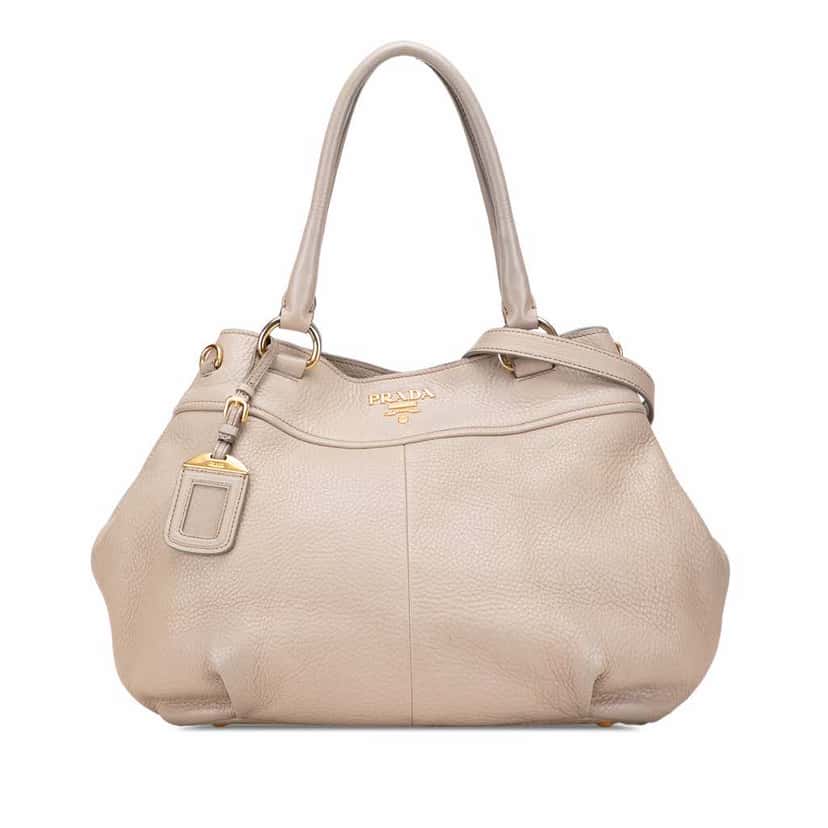 Prada Vitello Daino Open Convertible Tote Brown Leather Good condition - Front View
