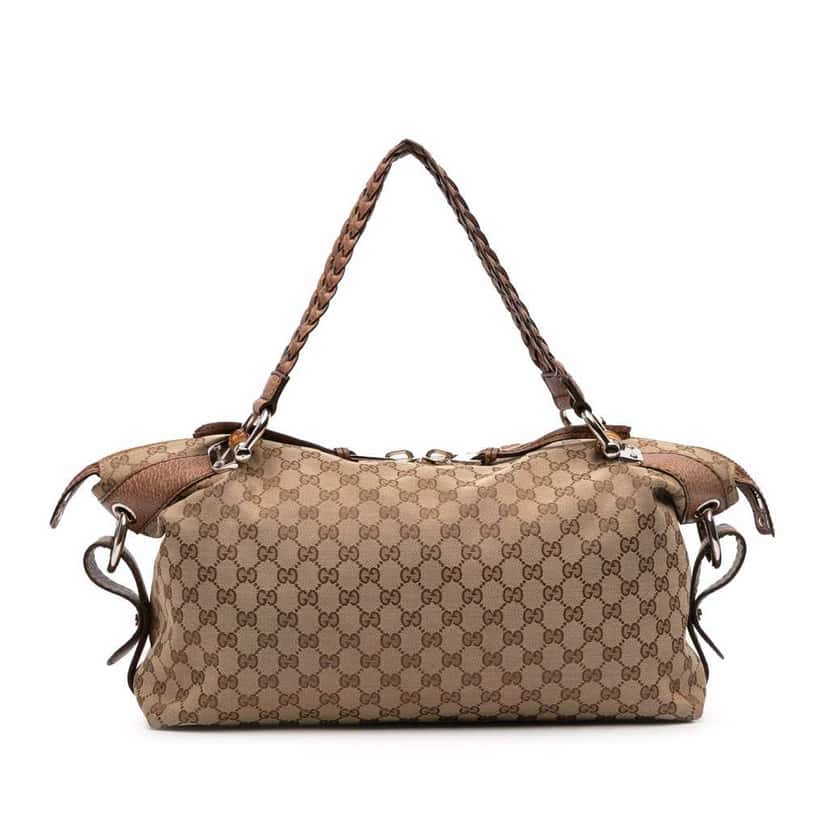 Gucci Medium GG Canvas Bamboo Bar Tote Brown Canvas Good condition - Front View