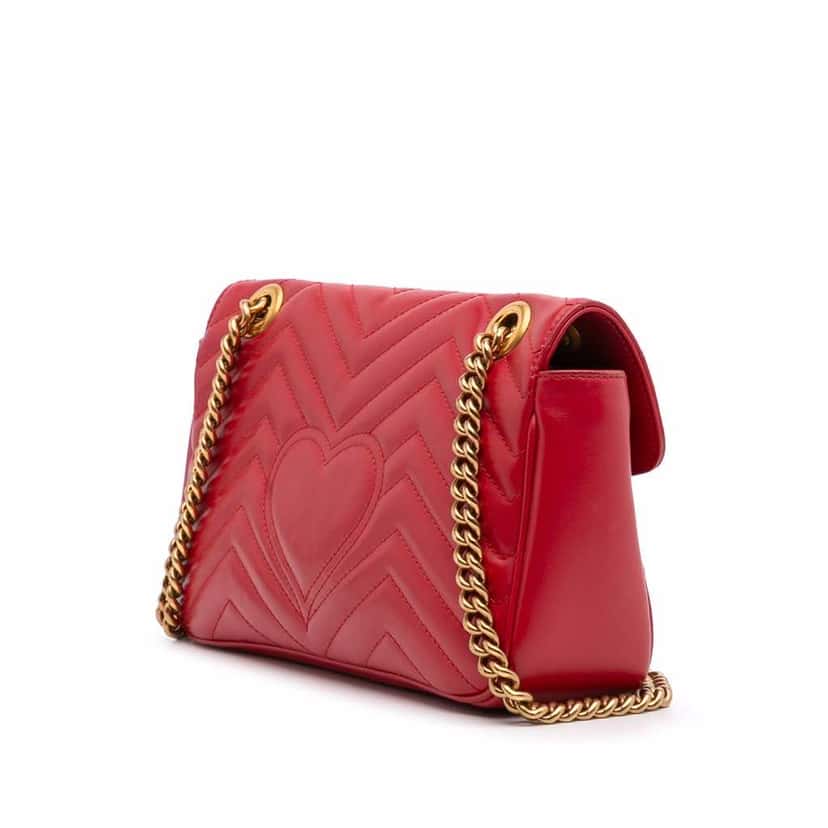 Gucci Small GG Marmont Matelasse Leather Flap Crossbody Red Leather Good condition - Back View