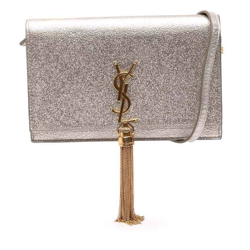 Saint Laurent Metallic Calfskin Monogram Kate Tassel Wallet on Chain Gold Leather Good condition - Front View