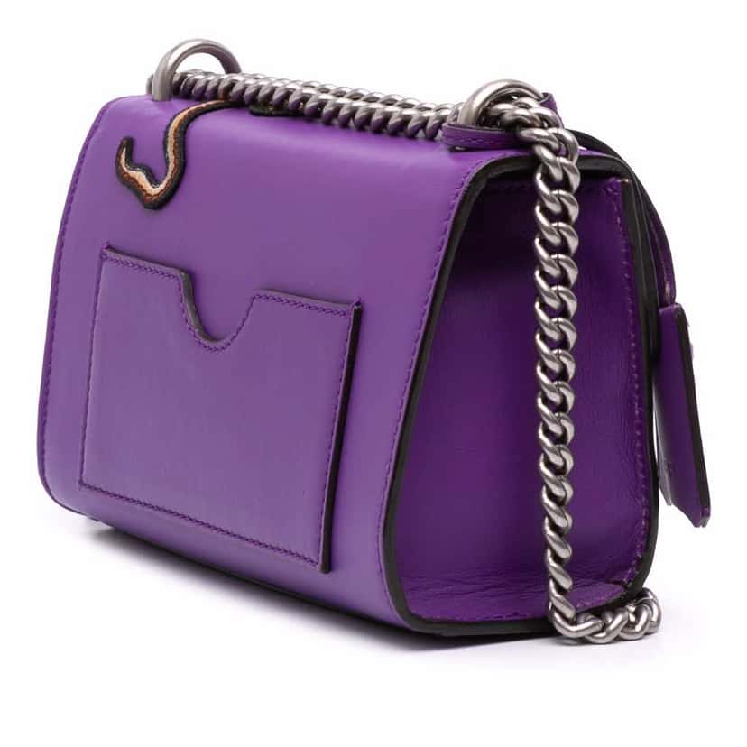 Gucci Small Embroidered Calfskin Tiger Strawberry Padlock Crossbody Purple Leather Good condition - Back View