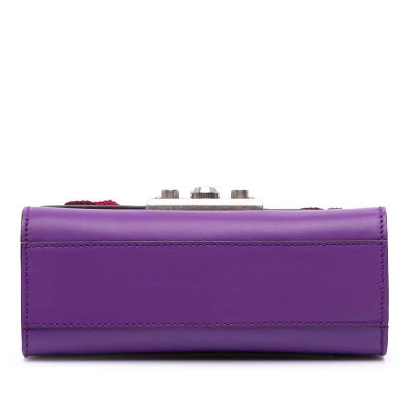 Gucci Small Embroidered Calfskin Tiger Strawberry Padlock Crossbody Purple Leather Good condition - Inside View
