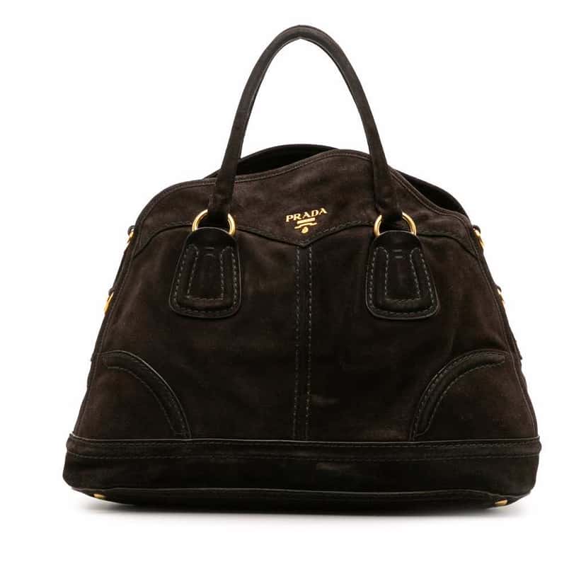 Prada Scamosciato Convertible Bowler Bag Brown Leather Good condition - Front View