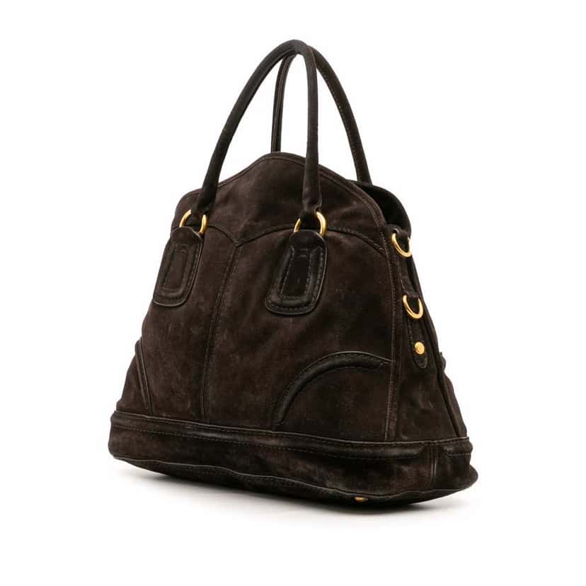Prada Scamosciato Convertible Bowler Bag Brown Leather Good condition - Back View