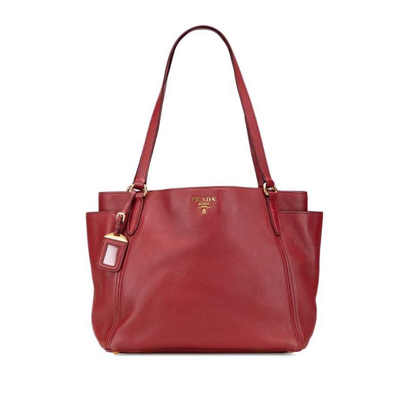Prada VItello Daino Double Pocket Tote Red Leather Good condition - Front View