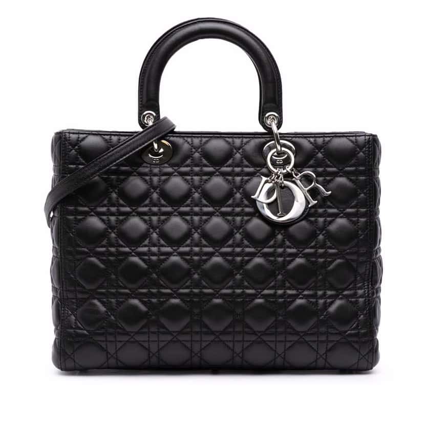 Dior Large Lambskin Cannage Lady Dior Black Leather Good condition - Front View