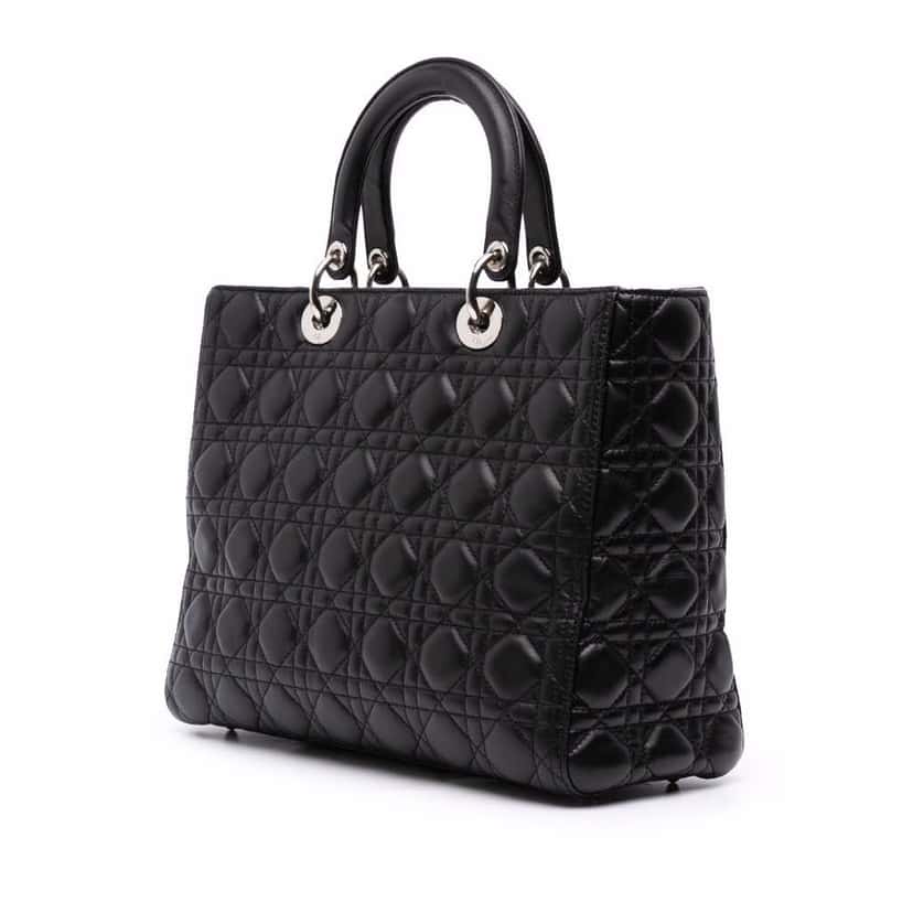 Dior Large Lambskin Cannage Lady Dior Black Leather Good condition - Back View