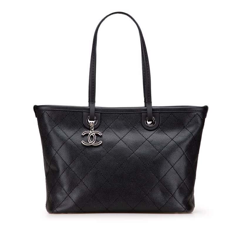 Chanel CC Caviar Wild Stitch On the Road Tote Black Leather Good condition - Front View