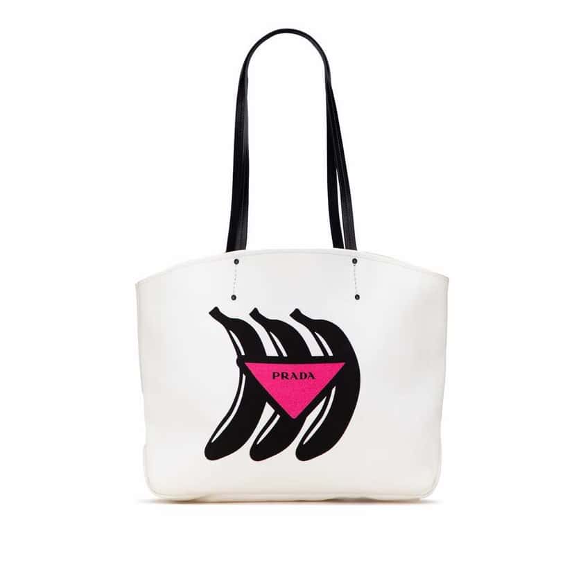 Prada Canapa Banana Print Tote White Canvas Good condition - Front View