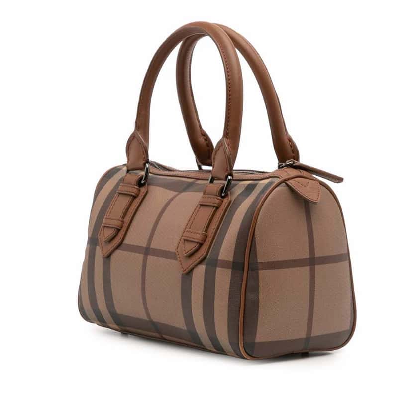 Burberry Smoke Check Coated Canvas Chester Boston Bag Brown Canvas Good condition - Back View
