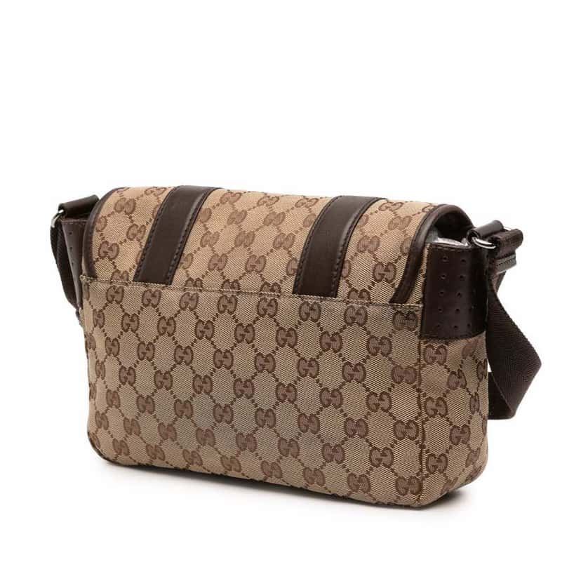 Gucci Small GG Canvas Double Buckle Flap Messenger Bag Brown Canvas Good condition - Back View