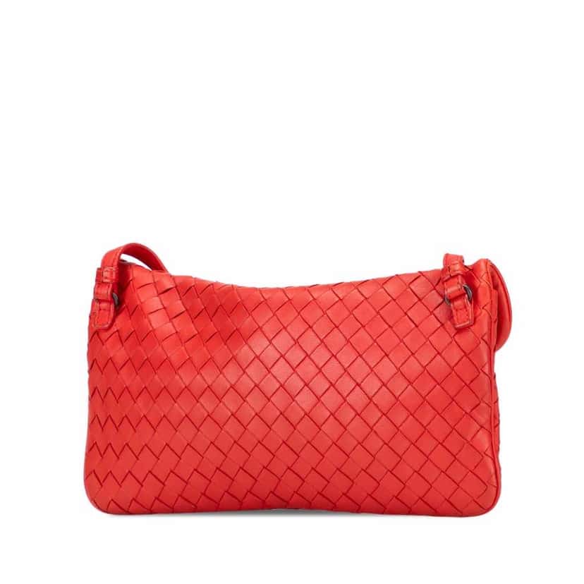 Bottega Veneta Mini Nappa Intrecciato Turn Lock Crossbody Red Leather Good condition - Back View