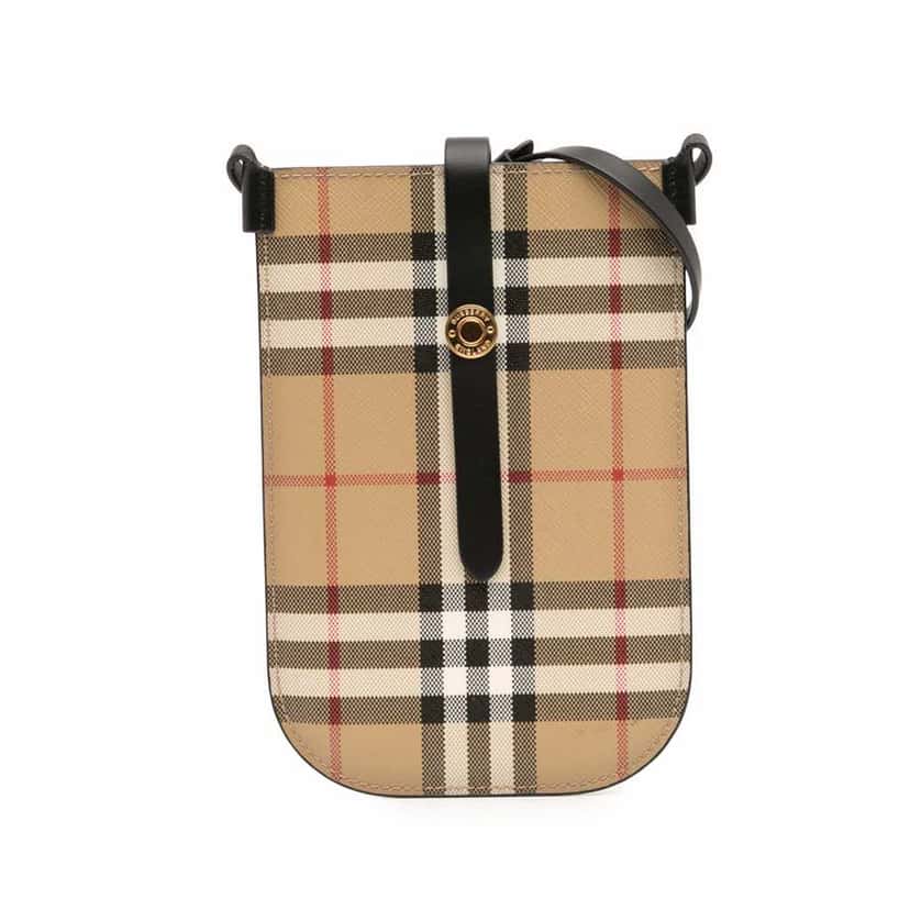 Burberry House Check Coated Canvas Phone Pouch Crossbody Brown Canvas Good condition - Front View