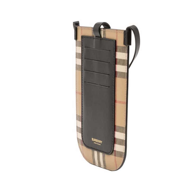 Burberry House Check Coated Canvas Phone Pouch Crossbody Brown Canvas Good condition - Back View