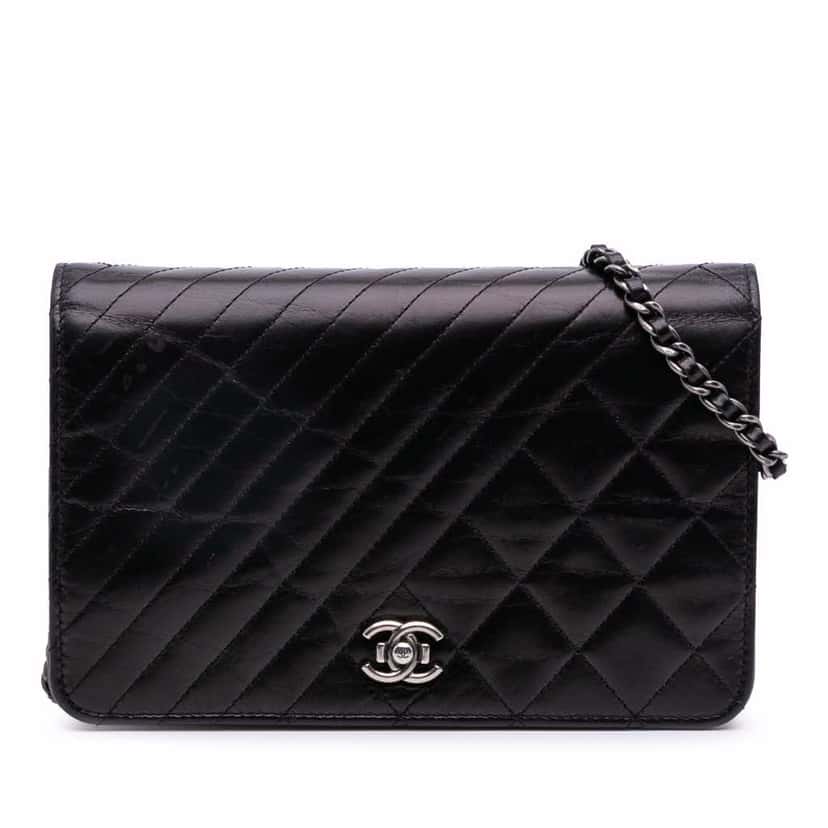 Chanel Lambskin Coco Boy Wallet On Chain Black Leather Good condition - Front View