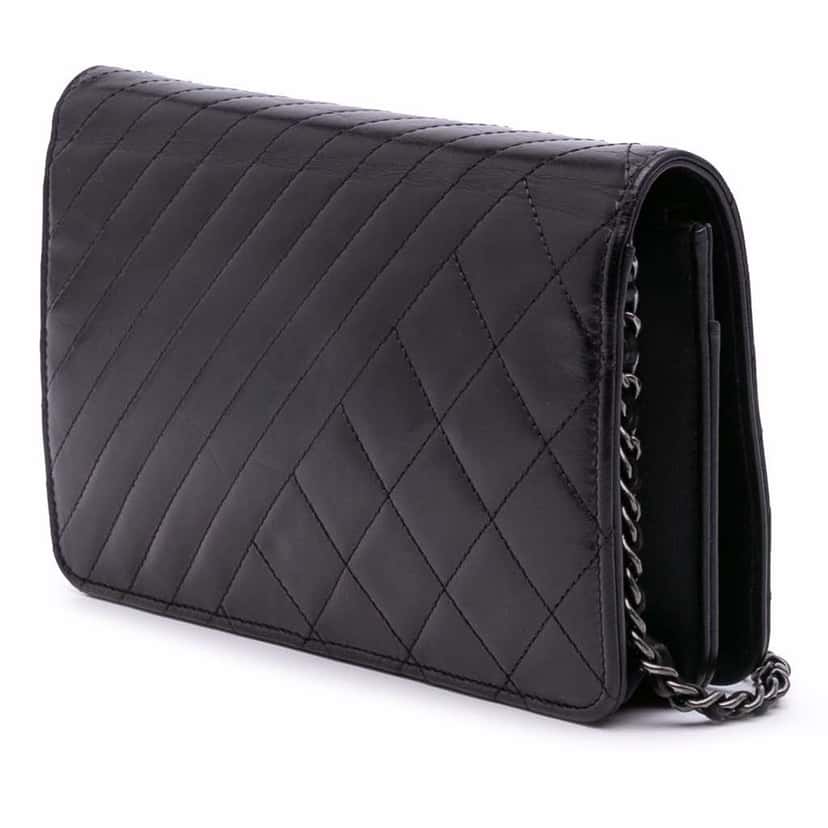 Chanel Lambskin Coco Boy Wallet On Chain Black Leather Good condition - Back View