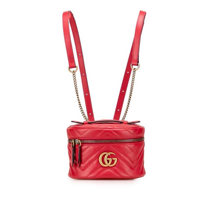 Gucci Mini GG Marmont Matelasse Leather Round Backpack Red Leather Good condition - Front View