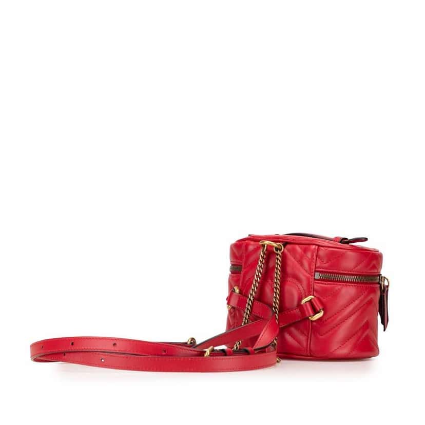 Gucci Mini GG Marmont Matelasse Leather Round Backpack Red Leather Good condition - Back View