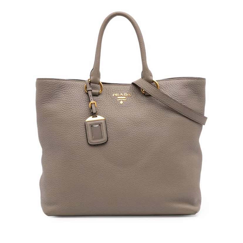 Prada Vitello Daino Open Convertible Tote Brown Leather Good condition - Front View
