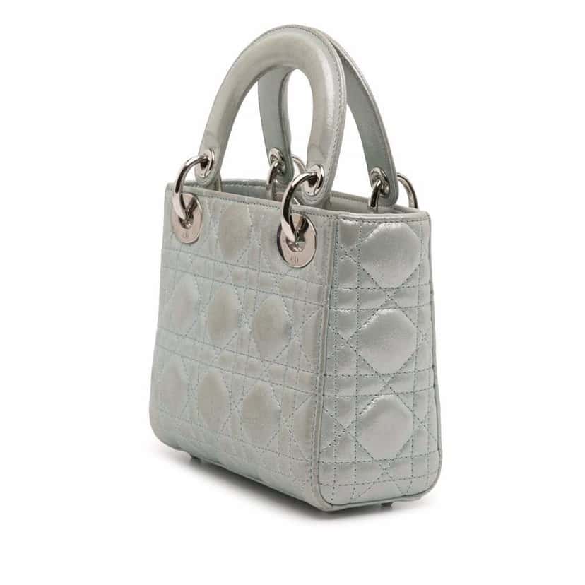 Dior Mini Iridescent Lambskin Cannage Lady Dior Blue Leather Good condition - Back View