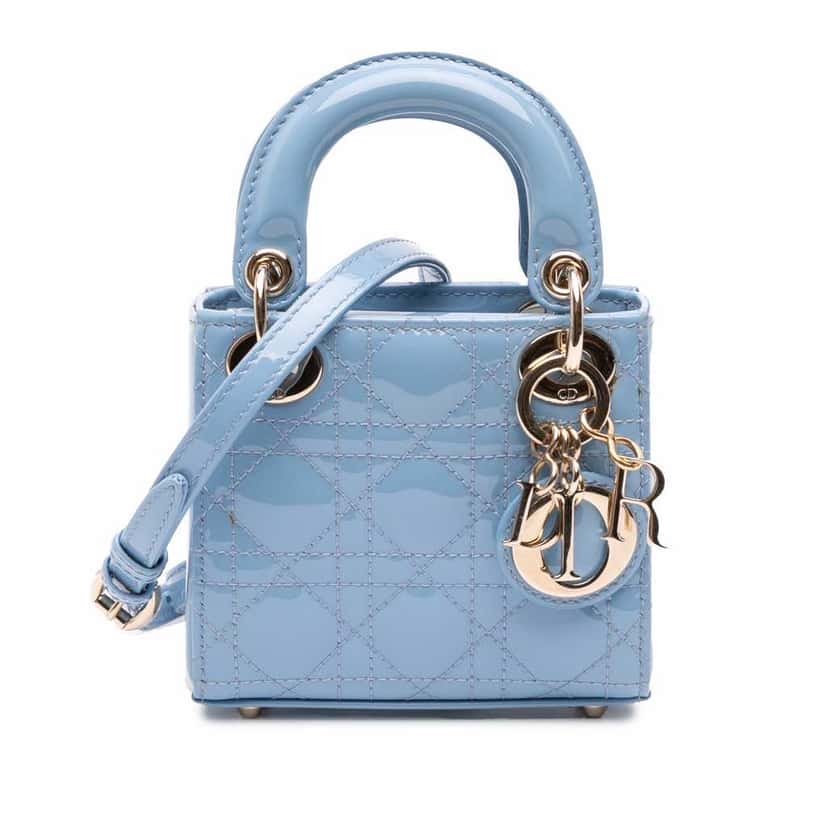 Dior Micro Patent Cannage Lady Dior Blue Leather Good condition - Front View