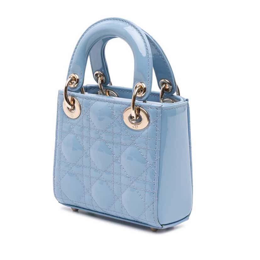 Dior Micro Patent Cannage Lady Dior Blue Leather Good condition - Back View