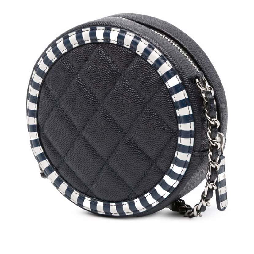 Chanel Caviar Striped CC Filigree Round Crossbody Blue Leather Good condition - Back View