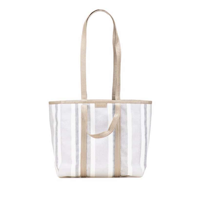 Balenciaga Medium Woven Calfskin Barbes East West Shopper Bag Grey Leather Very good condition - Front View