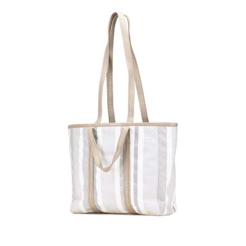 Balenciaga Medium Woven Calfskin Barbes East West Shopper Bag Grey Leather Very good condition - Back View