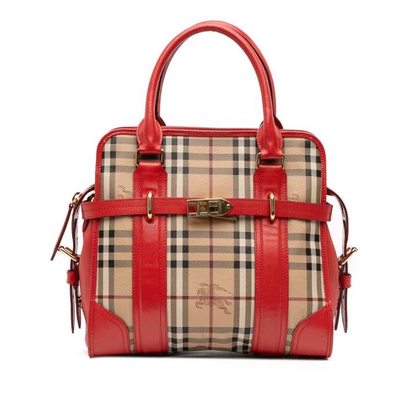 Burberry Haymarket Check Coated Canvas Minford Portrait Satchel Brown Canvas Good condition - Front View