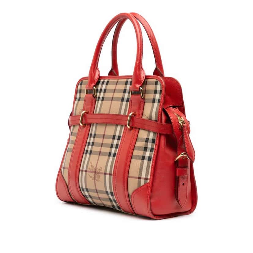Burberry Haymarket Check Coated Canvas Minford Portrait Satchel Brown Canvas Good condition - Back View